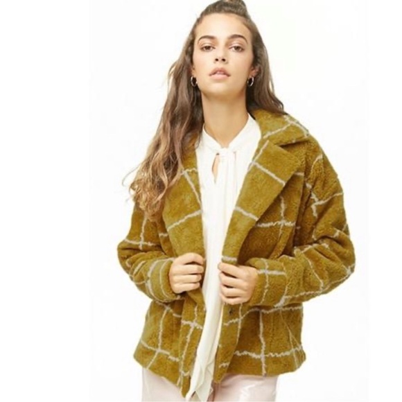 NEW Forever 21‎ Contemporary Luxury Citron Ivory Faux Shearling Coat Jacket - Picture 1 of 16
